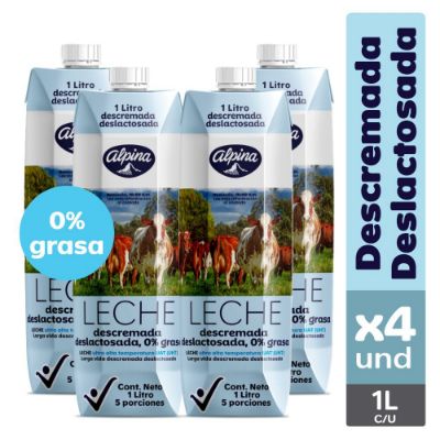 Imagen de Leche Deslactosada Alpina Descremada Caja x4und 1l ( 4000 ml )