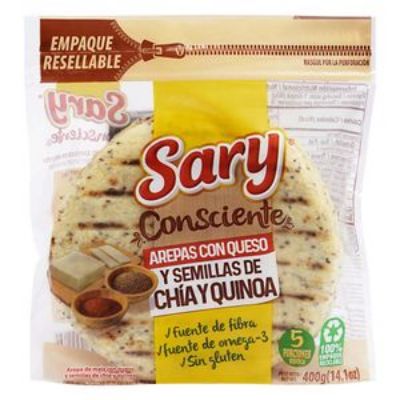 Imagen de Arepas integrales SARY CONSCIENTE queso semillas chía y quinoa x5und (400 gr)