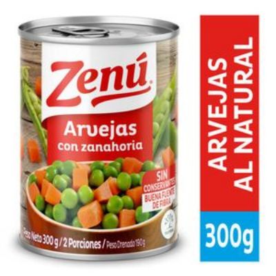 Imagen de Arvejas con zanahoria ZENU lata, sin conservantes (190 gr)