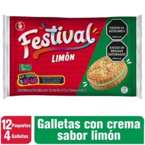 Imagen de Galletas FESTIVAL con crema sabor limón x12und (403 gr)