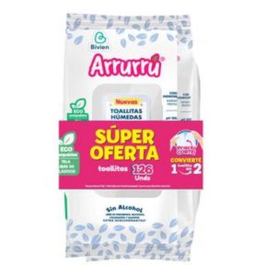 Imagen de Toallitas húmedas ARRURRU sin alcohol, para bebés (126 und)