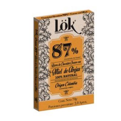 Imagen de Barra LOK PREMIUM PRODUCTS CHOCOLATE OSCURO 87% MIEL ABEJ (70 gr)