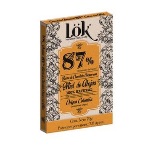 Imagen de Barra LOK PREMIUM PRODUCTS CHOCOLATE OSCURO 87% MIEL ABEJ (70 gr)