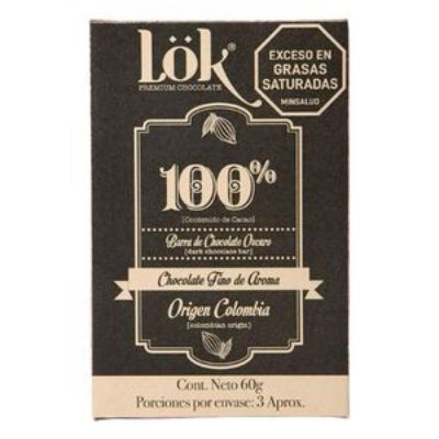 Imagen de Barra LOK PREMIUM PRODUCTS Chocolate Oscuro 100% (60 gr)