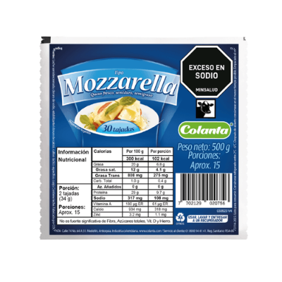 Imagen de Queso Tipo Mozzarella Colanta Tajado X 500 g