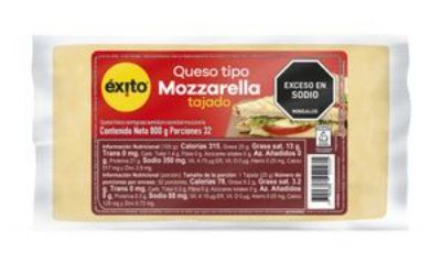 Imagen de Queso mozzarella EXITO MARCA PROPIA tajado (800 gr)