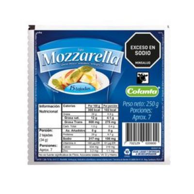 Imagen de Queso mozzarella COLANTA fresco semiduro semigraso (250 gr)
