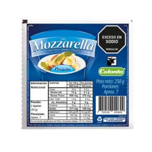 Imagen de Queso mozzarella COLANTA fresco semiduro semigraso (250 gr)