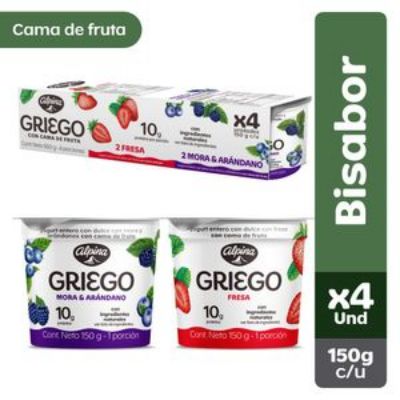 Imagen de Yogurt griego ALPINA mora y arándanos x4und (564 ml)