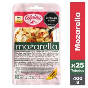 Imagen de Queso Mozzarella ALPINA 25 tajadas (400 gr)