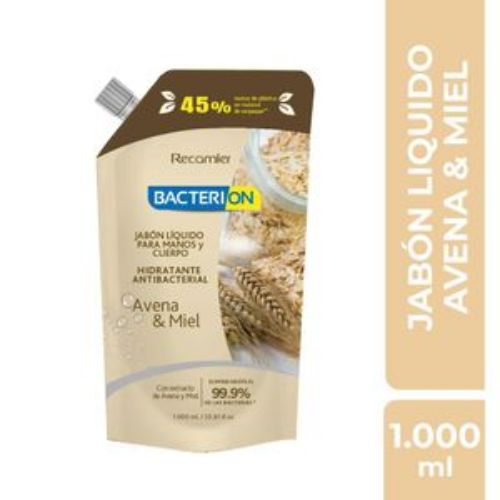 Imagen de Jabón líquido BACTERION para manos y cuerpo avena y miel (1000 ml)