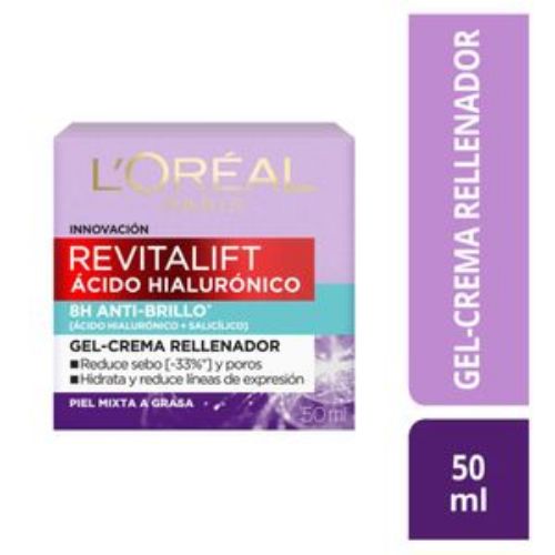 Imagen de Crema Gel LOREAL PARIS Anti brillo de ácido hialurónico (50 ml)