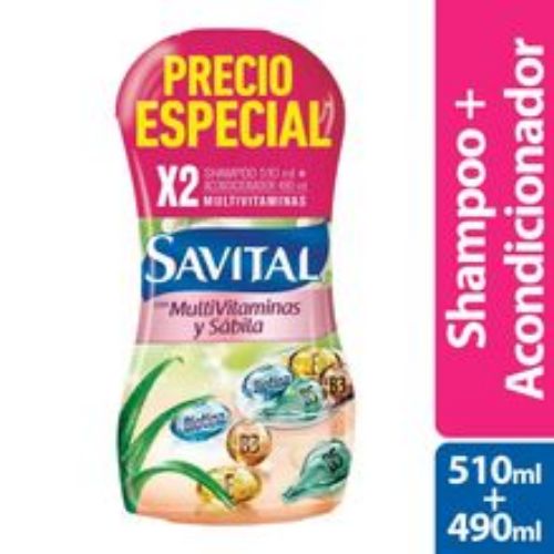 Imagen de Shampoo SAVITAL multivitaminas x510 ml + Acondicionador x490 ml