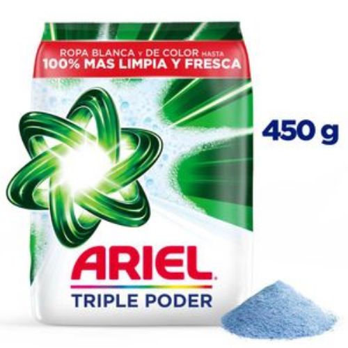 Imagen de Detergente en polvo ARIEL triple poder ropa blanca y de color (450 gr)