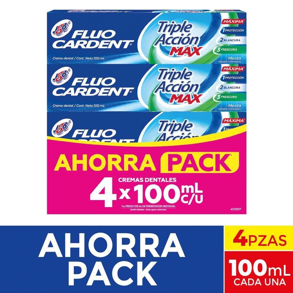 Imagen de Crema dental  FLUOCARDENT triple acción max x4und (400  ml)