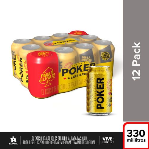 Imagen de Cerveza POKER lata x12und (3996  ml)