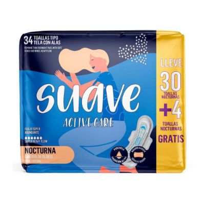 Imagen de Toallas higiénicas SUAVE nocturnas tipo tela con alas (30  und)