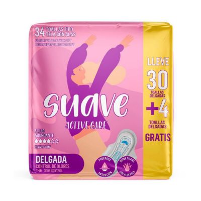 Imagen de Toallas higiénicas SUAVE delgadas tipo tela con alas (34  und)