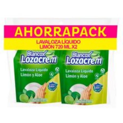 Imagen de Lavaplatos líquido BLANCOX lozacrem limón repuesto 2 unds x720 ml c/u