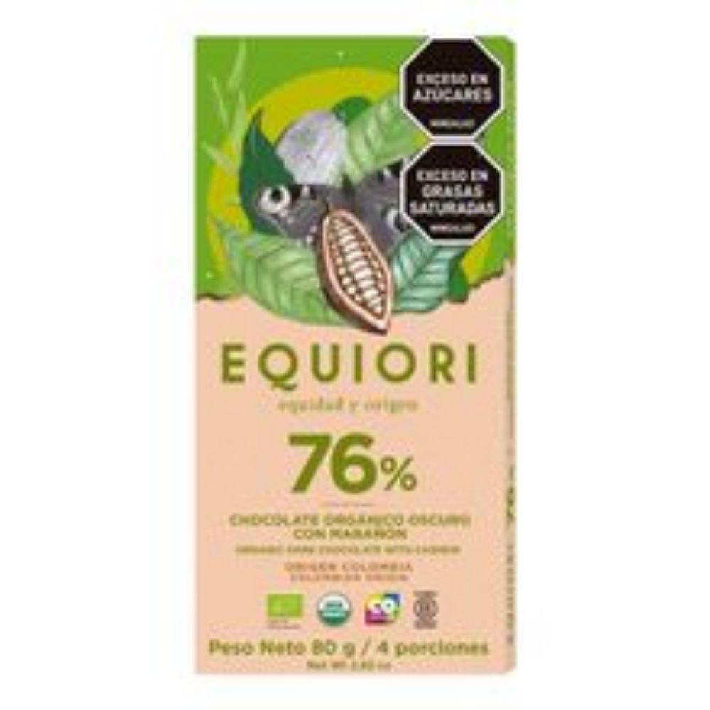 Imagen de Chocolatina EQUIORI orgánica al 76% Marañón x80 g