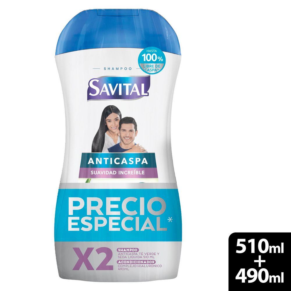 Imagen de SHAMPOO SAVITAL ANTICASPA TE VERDE Y SEDA X2 (1000  ml)