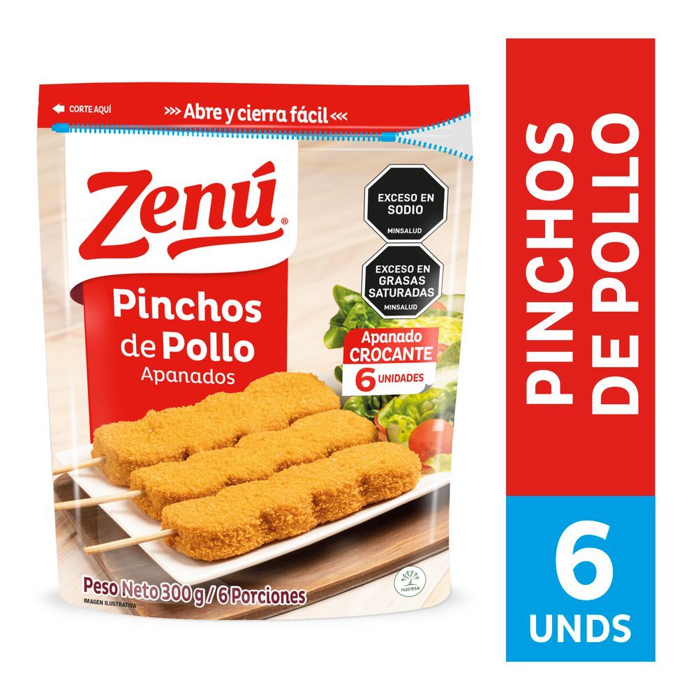 Imagen de Pinchos de pollo ZENU apanados x6und (300  gr)