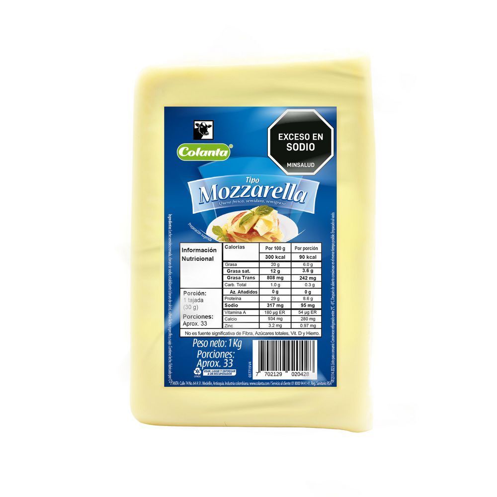 Imagen de Queso mozzarella COLANTA porcionado en tienda