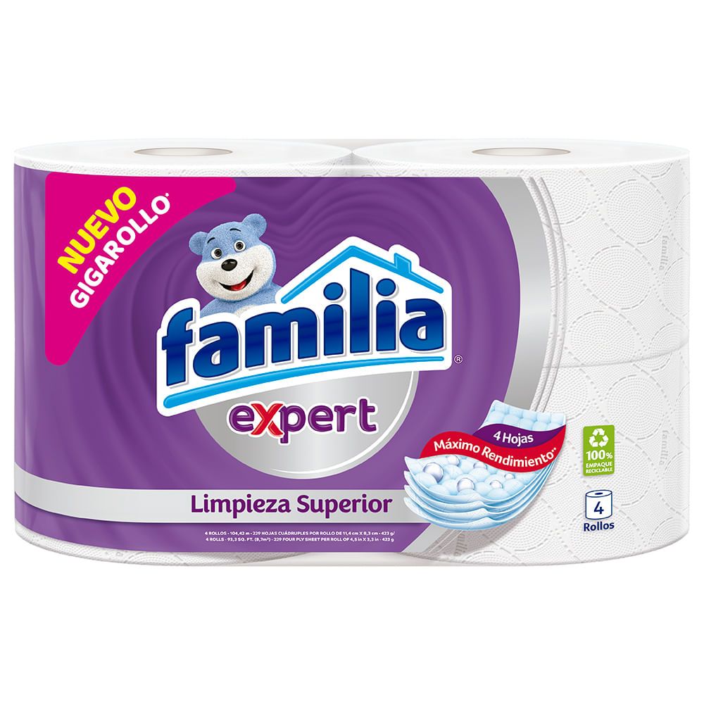 Imagen de Papel higiénico FAMILIA expert 4 rollos x104,42 metros