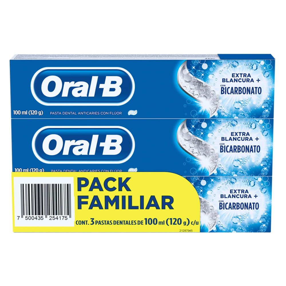 Imagen de Crema dental ORAL B bicarbonato 3 unds x100 ml c/u