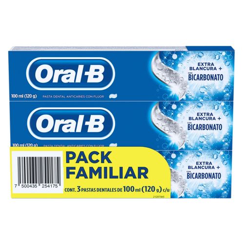 Imagen de Crema dental ORAL B bicarbonato 3 unds x100 ml c/u