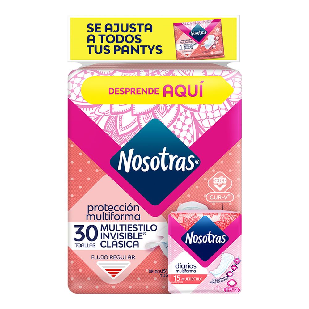 Imagen de Toallas higiénicas NOSOTRAS invisibles multiestilo x30 unds + 15 protectores