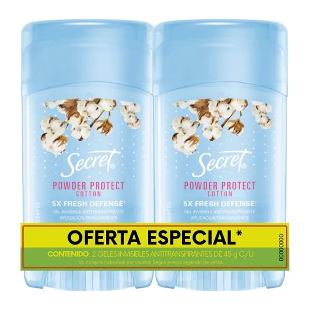 Imagen de Desodorante SECRET powder protec cotton gel 2 unds x45 g c/u