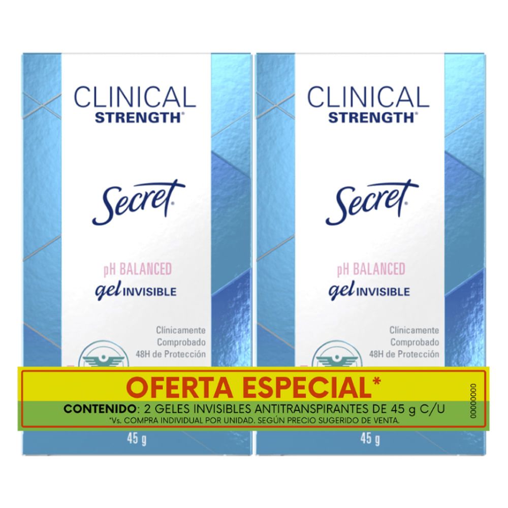 Imagen de Desodorante SECRET clinical gel invisible 2 unds x45 g c/u