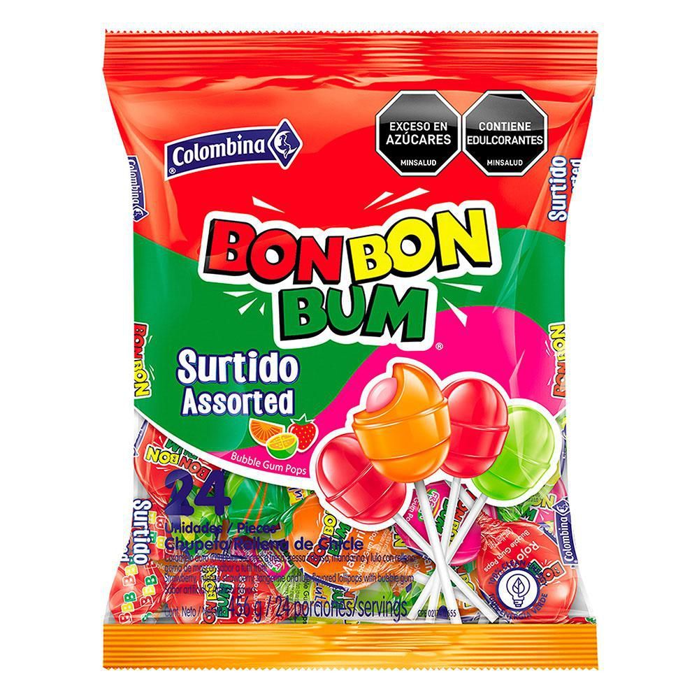 Imagen de Chupetas BON BON BUM surtidos con chicle (456  gr)