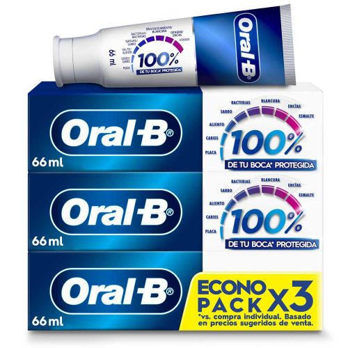 Imagen de Crema dental ORALB econopack 100% protección (198  ml)