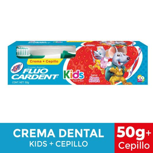 Imagen de Crema dental FLUOCARDENT kids fresa + cepillo de dientes (1  und)