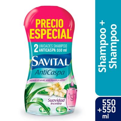 Imagen de Shampoo SAVITAL anticaspa te verde seda liquida 2 unds x550 ml precio especial