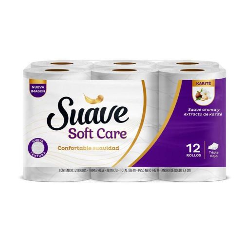 Imagen de Papel higiénico SUAVE GOLD SOFT CARE triple hoja con aroma x12 rollos (336  mts)