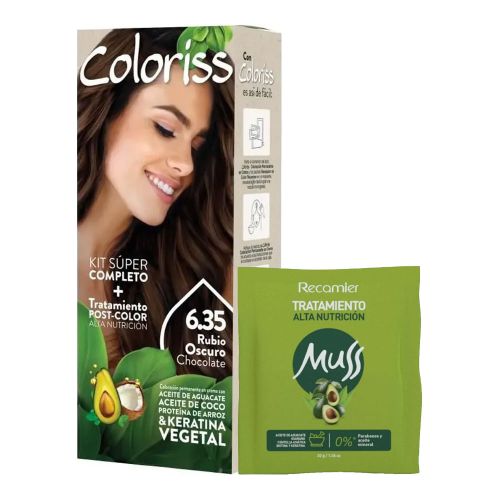 Imagen de Tinte COLORISS rubio oscuro chocolate kit + Tratamiento N.° 6.35