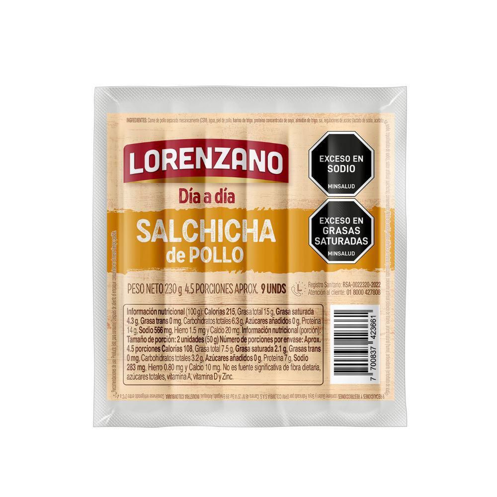 Imagen de Salchicha Pollo Dia Dia LORENZANO 230  gr