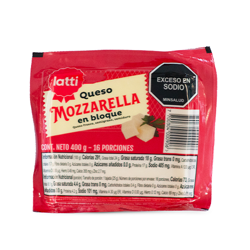 Imagen de QUESO MOZZARELLA BLOQUE LATTI 400 G