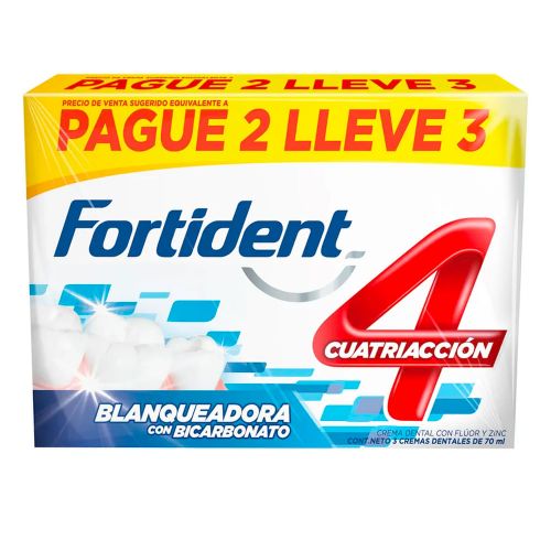 Imagen de Crema dental FORTIDENT blanqueadora 3 unds x70 ml c/u
