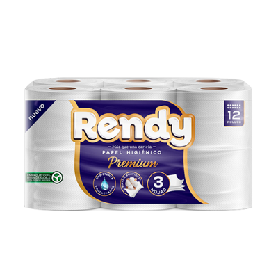 Imagen de PAPEL HIGIÉNICO PREMIUM 3H 12U RENDY 32 MTS