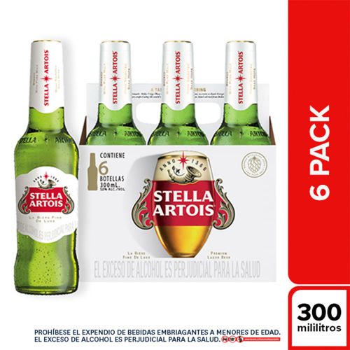 Imagen de Cerveza STELLA ARTOIS 6 unds x300 ml c/u