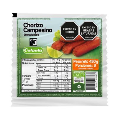 Imagen de Chorizo COLANTA campesino x9und (450  gr)