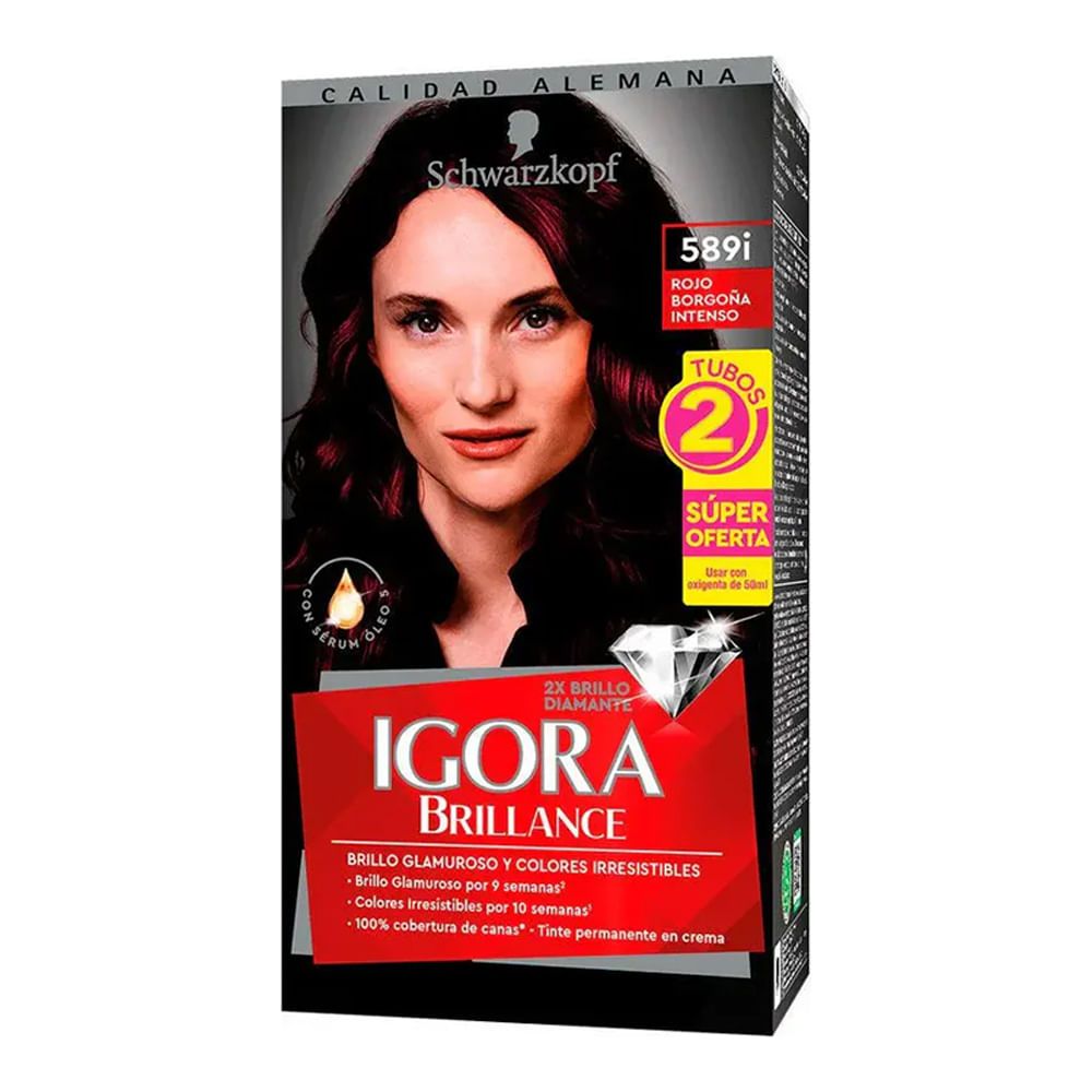 Imagen de Tinte IGORA brillance rojo borgoña intenso precio especial 2 tubos N.° 589